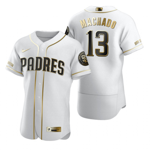 Men's San Diego Padres #13 Manny Machado 2020 White Golden Flex Base Stitched MLB Jersey